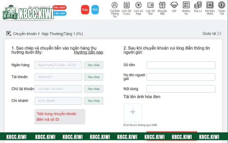 Việc rút tiền K8CC qua ngân hàng được nhà cái khuyến khích